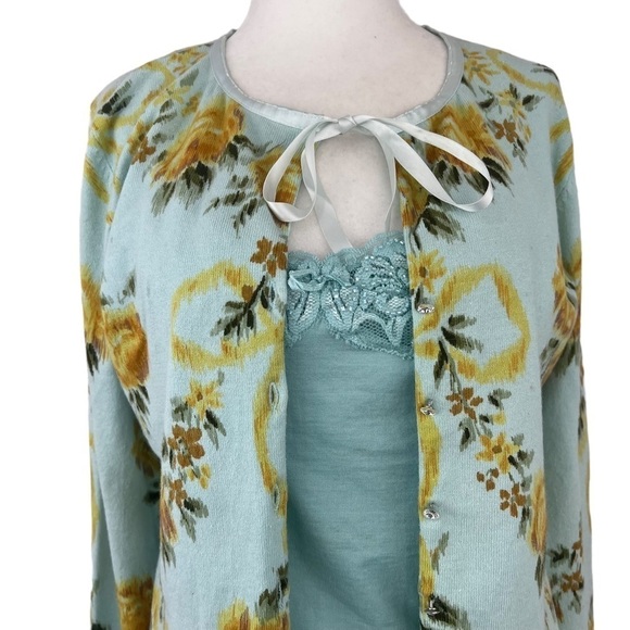 parfait FLORAL PRINT SHEER BACK CARDIGAN WITH W.D.N.Y. SILK SHELL - Picture 3 of 14